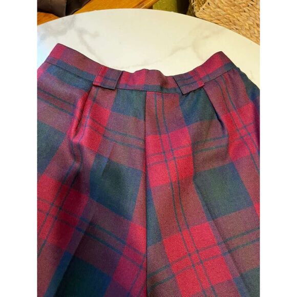 Vintage Bill Blass Wool Tartan Plaid High Waist Trousers Pants Red Green Size 10 - Picture 11 of 16